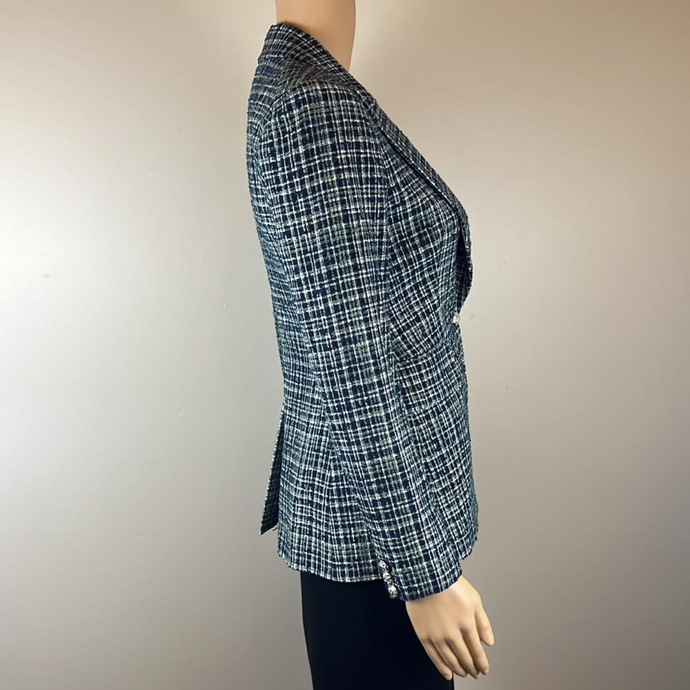 Veronica Beard Navy Blue Tweed Cutaway Dickey Jacket Blazer - Picture 10 of 13